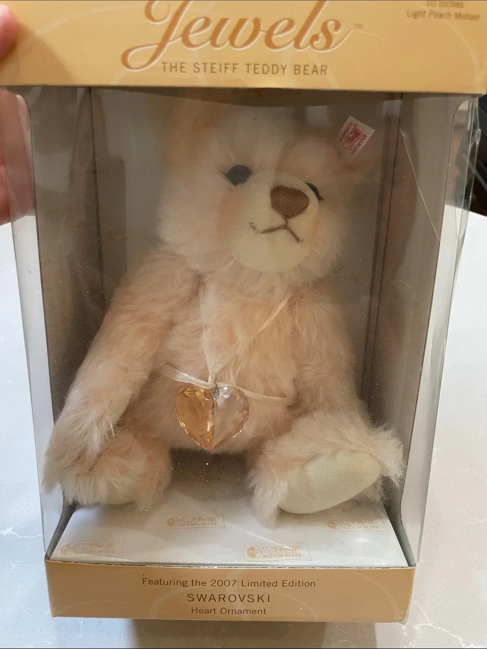 Jewels Light Peach Steiff Teddy Bear with Swarovski Heart Ornament 2007